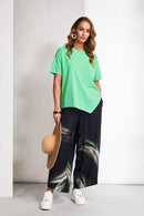 Brush Stroke Print Wide Leg Trouser - Black/glas