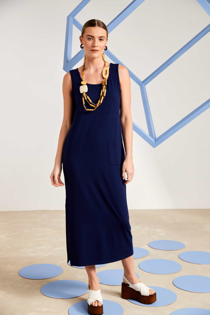 Basic Pocket Detail Jersey Dress - French Blue