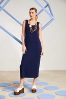 Basic Pocket Detail Jersey Dress - French Blue