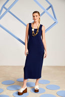 Basic Pocket Detail Jersey Dress - French Blue