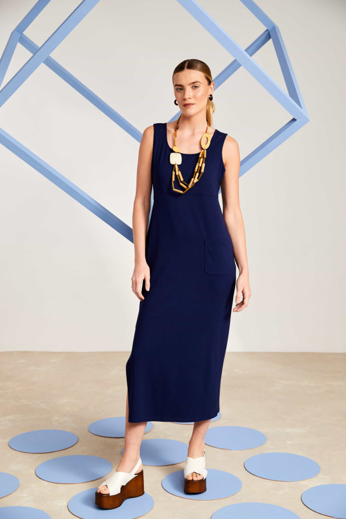 Basic Pocket Detail Jersey Dress - French Blue