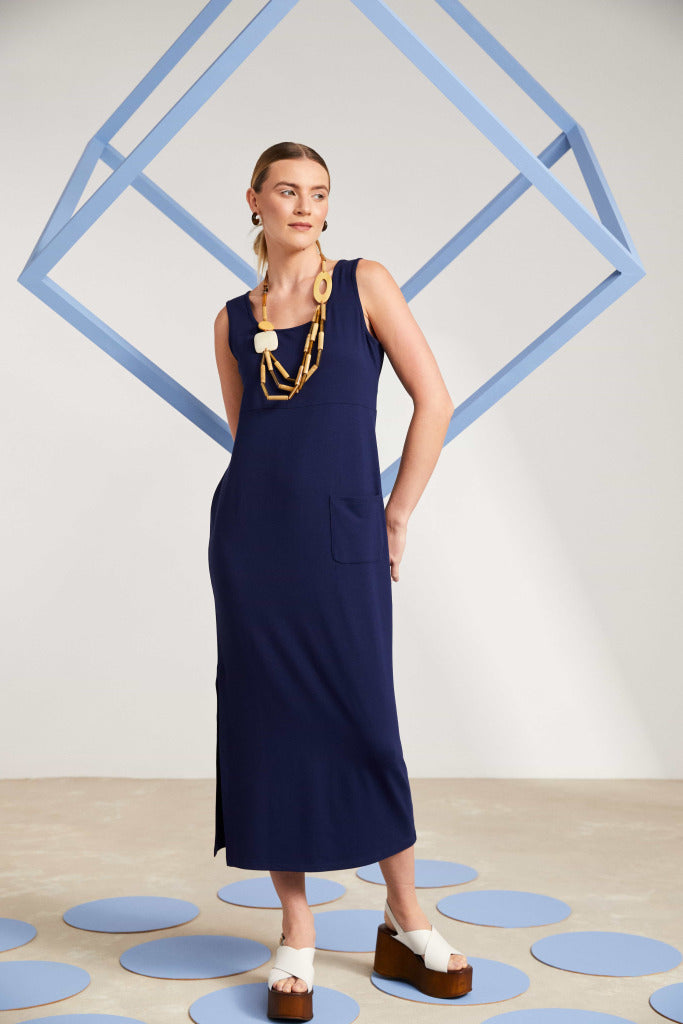 Basic Pocket Detail Jersey Dress - French Blue