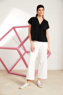 Elastic Waist Wide Leg Trouser - Cream