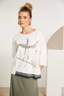 Contast Hem panel Placement Print Top - White/army