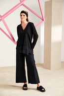Seam Detail Wide Leg Flared Trouser - Black