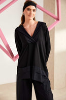 Contrast Zip Hooded Top - Black