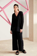 Seam Detail Wide Leg Flared Trouser - Black