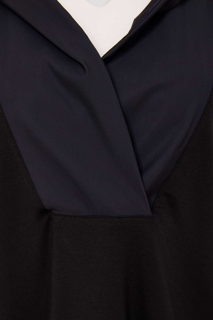 Contrast Zip Hooded Top - Black