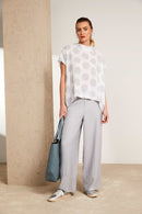 Crinkle Spot High Neck Top - White/silver