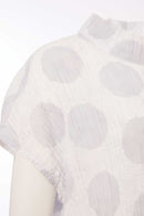Crinkle Spot High Neck Top - White/silver