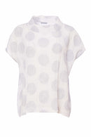 Crinkle Spot High Neck Top - White/silver