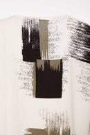 Brush Stroke Print Round Neck Top - White/army