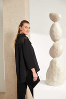 Wrap Over Detail Cotton Shirt - Black