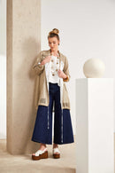 Contrast Trim Mesh Long Line Jacket - Fudge