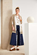 Contrast Trim Mesh Long Line Jacket - Fudge