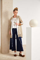 Contrast Trim Mesh Long Line Jacket - Fudge