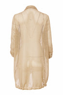 Contrast Trim Mesh Long Line Jacket - Fudge