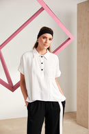 Side Pocket Contrast Button Shirt - Off White/black