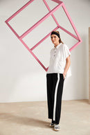 Side Pocket Contrast Button Shirt - Off White/black