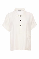 Side Pocket Contrast Button Shirt - Off White/black