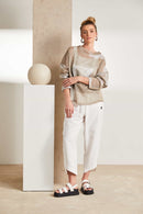 Funnel Neck Block Mesh Print Top - Fudge/cream