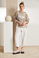 Funnel Neck Block Mesh Print Top - Fudge/cream