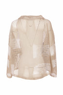 Funnel Neck Block Mesh Print Top - Fudge/cream