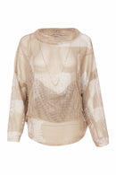Funnel Neck Block Mesh Print Top - Fudge/cream