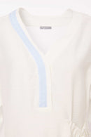 Ruched Pocket Detail V Neck Top - White/artic Blue