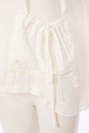 Ruched Pocket Detail V Neck Top - White/artic Blue