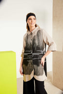 Spray Border Print Long Line Shirt - Taupe/black