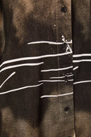 Spray Border Print Long Line Shirt - Taupe/black