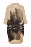 Spray Border Print Long Line Shirt - Taupe/black