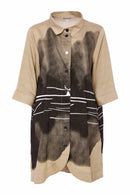 Spray Border Print Long Line Shirt - Taupe/black