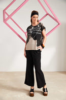 Print Round Neck Sleeveless Top - Taupe/black