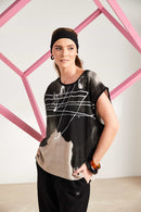 Print Round Neck Sleeveless Top - Taupe/black