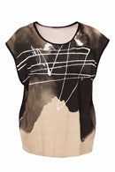 Print Round Neck Sleeveless Top - Taupe/black