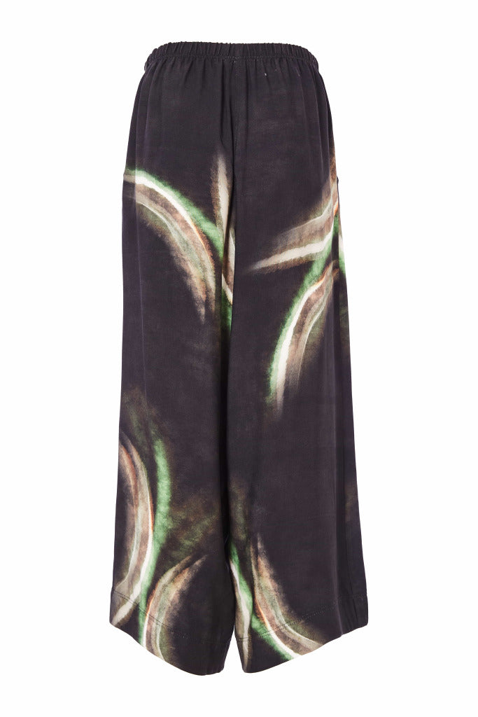 Brush Stroke Print Wide Leg Trouser - Black/glas