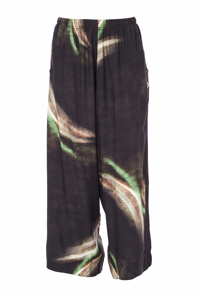 Brush Stroke Print Wide Leg Trouser - Black/glas
