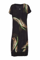 Brushed Stroke Print Dress - Black/glas