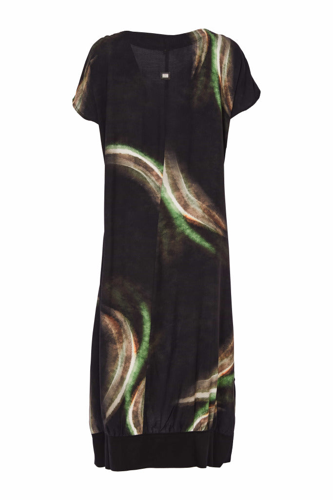 Brushed Stroke Print Dress - Black/glas