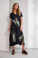 Brushed Stroke Print Dress - Black/glas