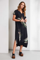 Brushed Stroke Print Dress - Black/glas