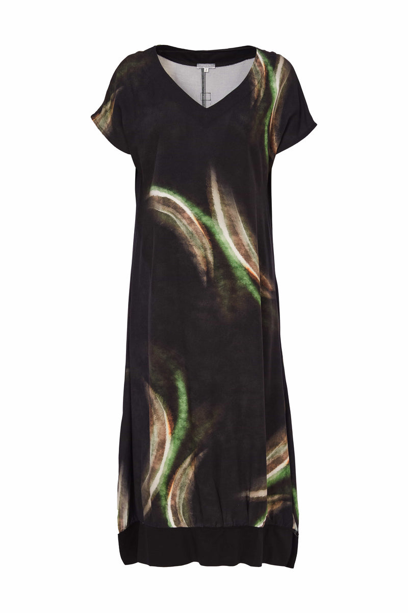 Brushed Stroke Print Dress - Black/glas