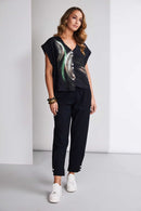 Cuff Detail Drawstring Waist Trouser - Black