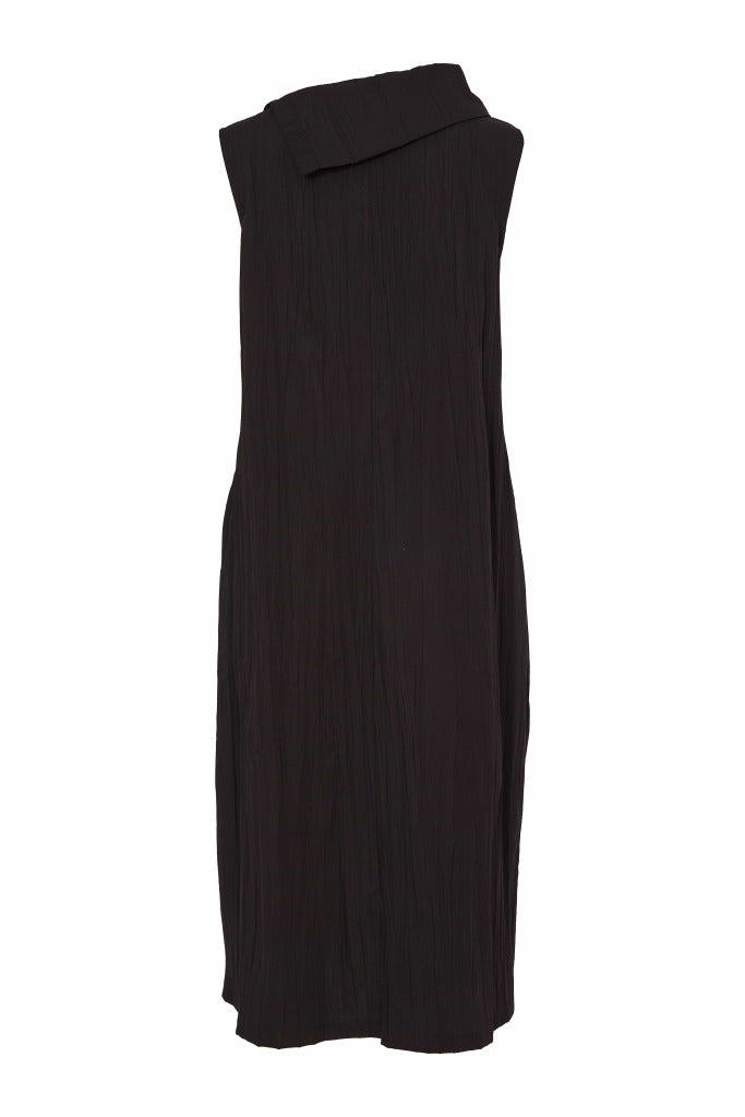 Cut Away Collar Crinkle Print Dress - Black/white