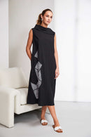 Cut Away Collar Crinkle Print Dress - Black/white