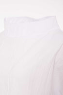 Contrast Cuff High Neck Crinkle Top - White/biscuit
