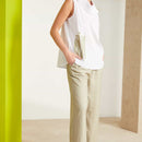 Pull Up Wide Leg Trouser - Biscuit