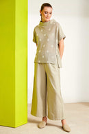 Contrast Panels High Neck Spot Top - Biscuit